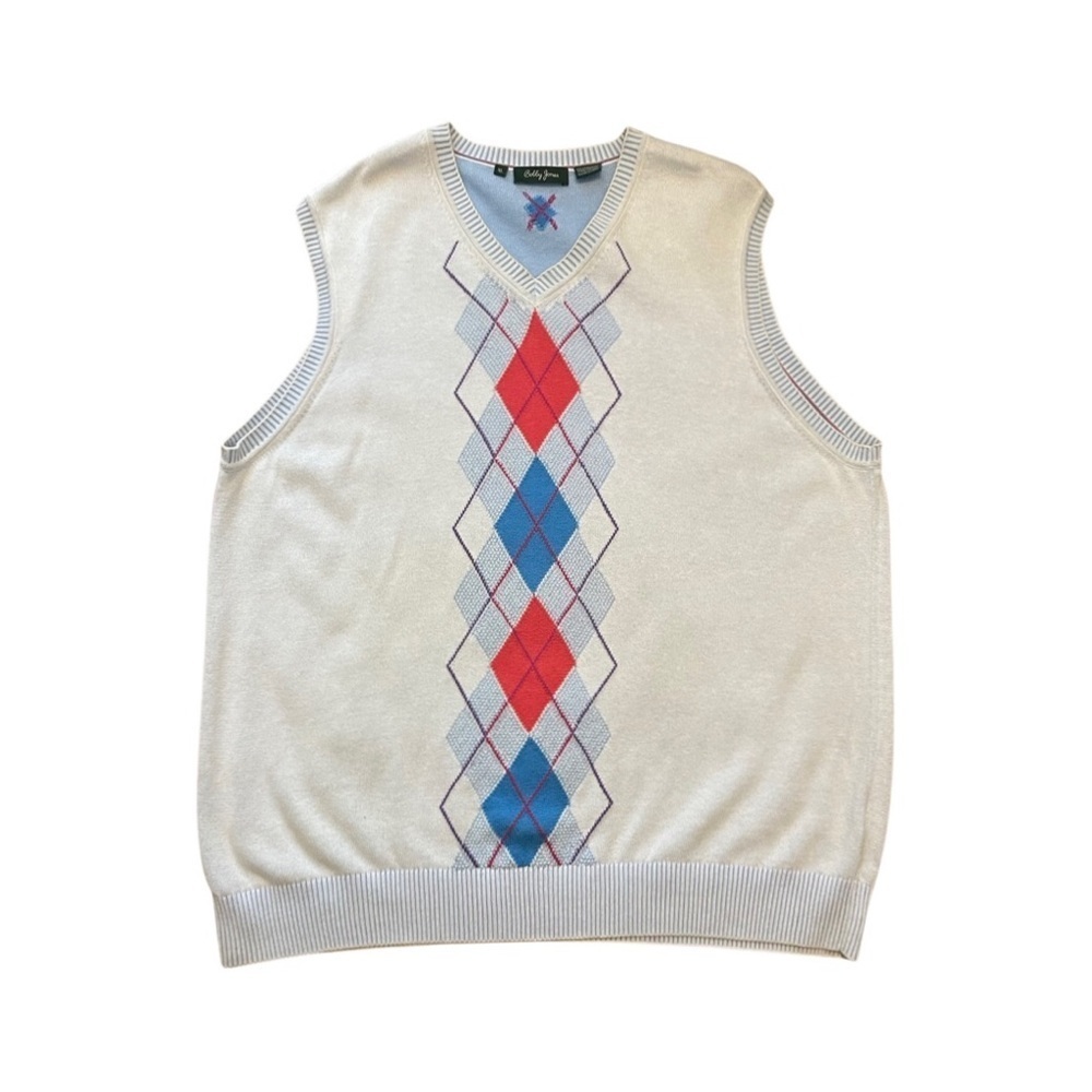 Bobby Jones Pima Cotton Argyle design pale blue lightweight sweater vest XL